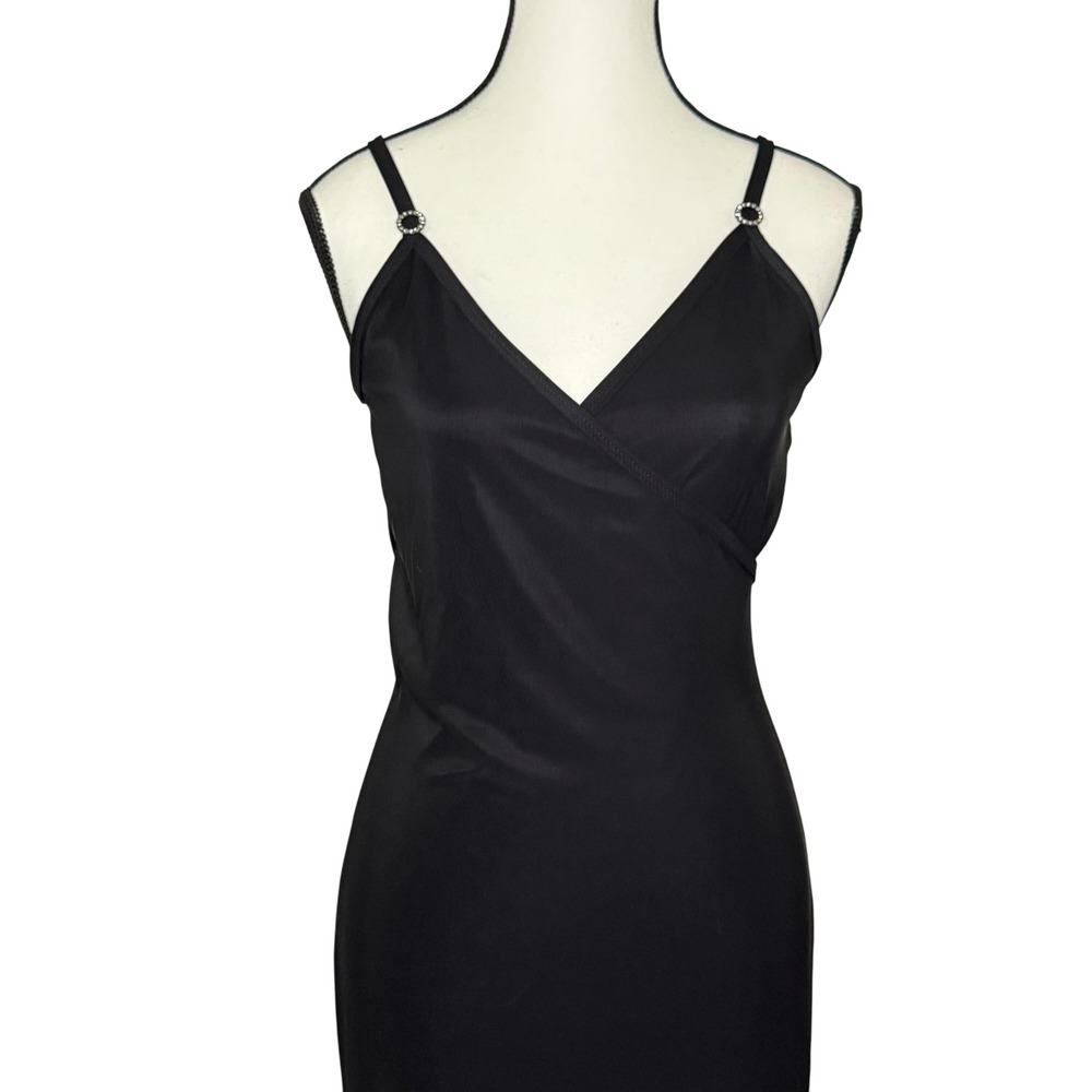 Vintage Y2K Black Strappy Spandex Maxi Cocktail Dress Ruffle Hem Made USA Medium